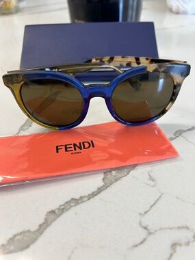 Fendi Cat-Eye Sunglasses in Blue and Tortoiseshell